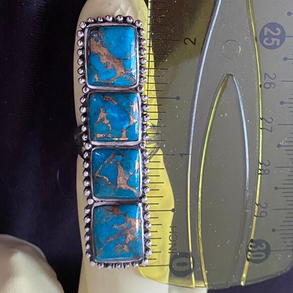 Turquoise 4 stone ring. Sterling silver 925. - Picture 2 of 4